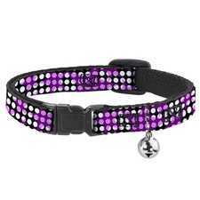 Cat Collar Breakaway with Bell Eighties Stars1 Black/White/Fuchsia NARROW Fits 8
