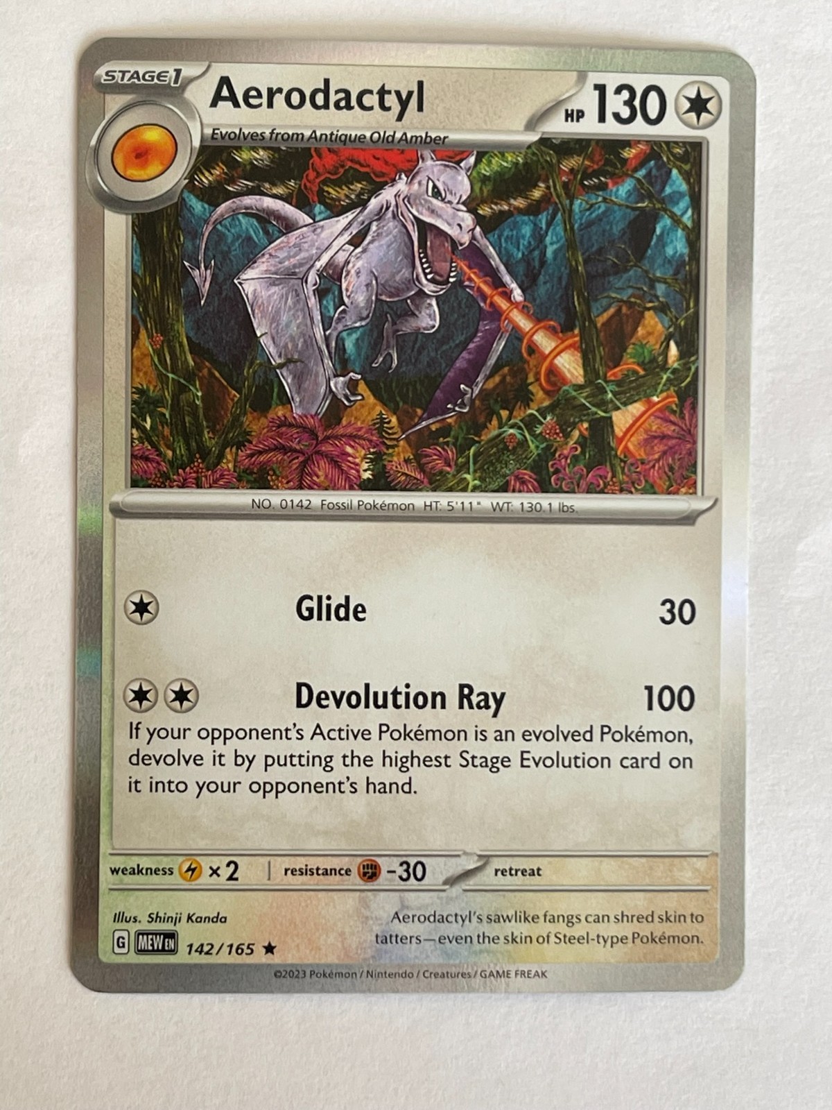 POKEMON AERODACTYL #142/156 RARE HOLOFOIL SCARLET & VIOLET 151 NM CARD