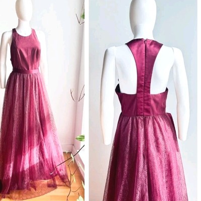 vera wang burgundy bridesmaid dress Cap Sleeve Belted Tiered Dress main image 0
