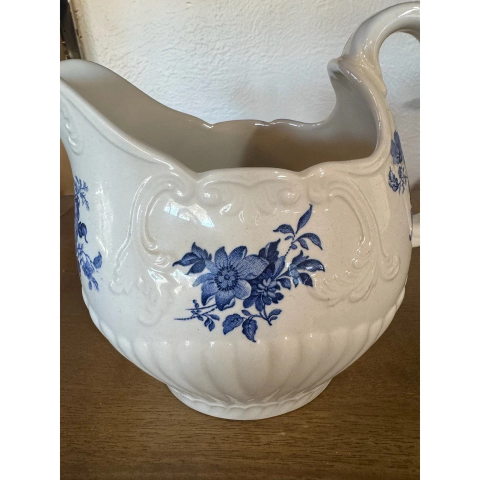 Jarra floral azul Crown Devon Staffordshire Inglaterra o bote de salsa Foto 2 de 4