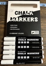 Silenart White Chalk Markers   6 of 8 Pack   New   Erasable Water-Based 4.5mm Ti
