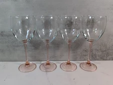 Vintage Luminarc Pink Rose Stem Red Wine/Water Glasses 8.25" 12 oz Set of 4
