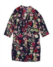 WALLIS Womens Robe Wrap Dress UK 10 Small Navy Blue Floral Polyester CJ44