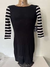 NWT Express Black Dress XS reversible Neckline 3/4 Striped Sleeve Sheath Pencil