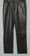 Vtg Black Leather Pants 6 Straight Leg Raw Hem Minimalist Kenneth Cole NY Classy