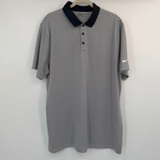 Nike Golf Mens XL Dri-FIT Striped Polo Shirt Navy Blue White Standard Fit Preppy