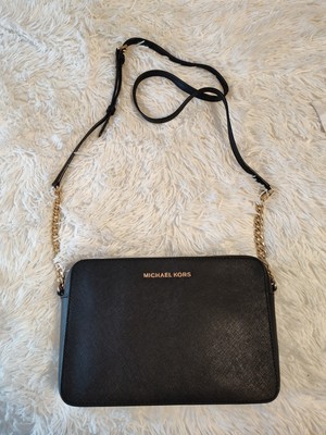 MICHAEL KORS Black East West Crossbody Jet Set Gold Chain Leather Bag 9.5''x 6'' 