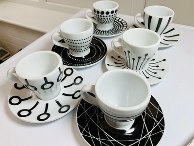 BODUM Espressotassen & Untertassen 6er Set Paula schwarz weiß verpackt unbenutzt