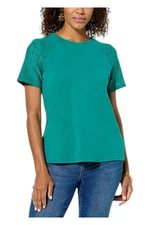 DG2 by Diane Gilman Women's Eyelet Raglan Sleeve Knit Tee Rainforest