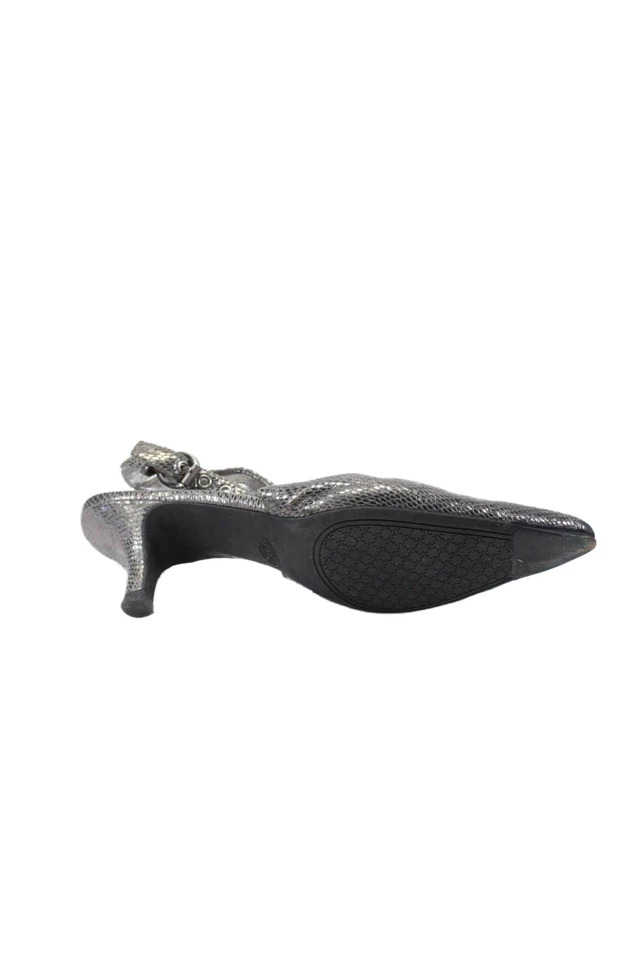 Zapatos de salón Joan & David para mujer de tacón ancho metálicos con cordones de cuero plateado talla 8M Foto 4 de 4