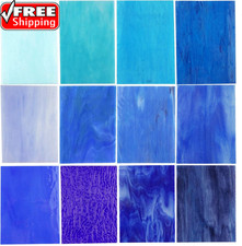   10 Sheets  Blue Variety Stained Glass Sheets 4 X 6 Inch Opal Art Glass Pack Tiff