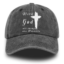 Christian Religious Cross Jesus Hat Vintage Washed Distressed Baseball With God