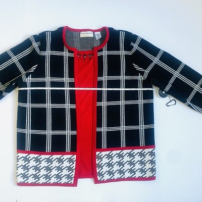 Women s Festive Open Front Plaid Cardigan Plus Size 1X Holiday Christmas Style