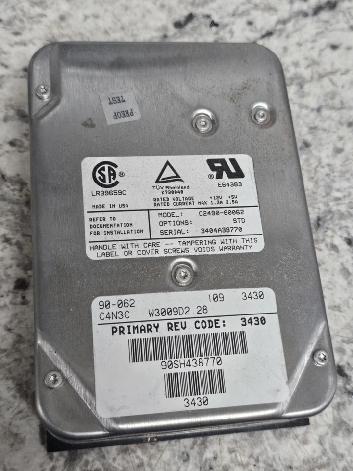 Rare Retro Vintage HP C2490-60062 2.1GB SCSI STD W3009D2 C4N3C Hard Drive - Image 2 of 4