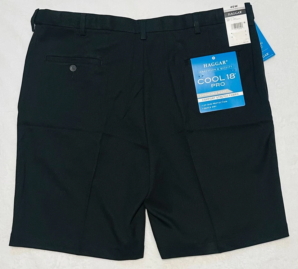 Pantalones Cortos Haggar Cool 18 Pro Gabardina 4 Vías Elastizados Para Hombre Negros Talla 40W 9 1/2" Foto 3 de 4