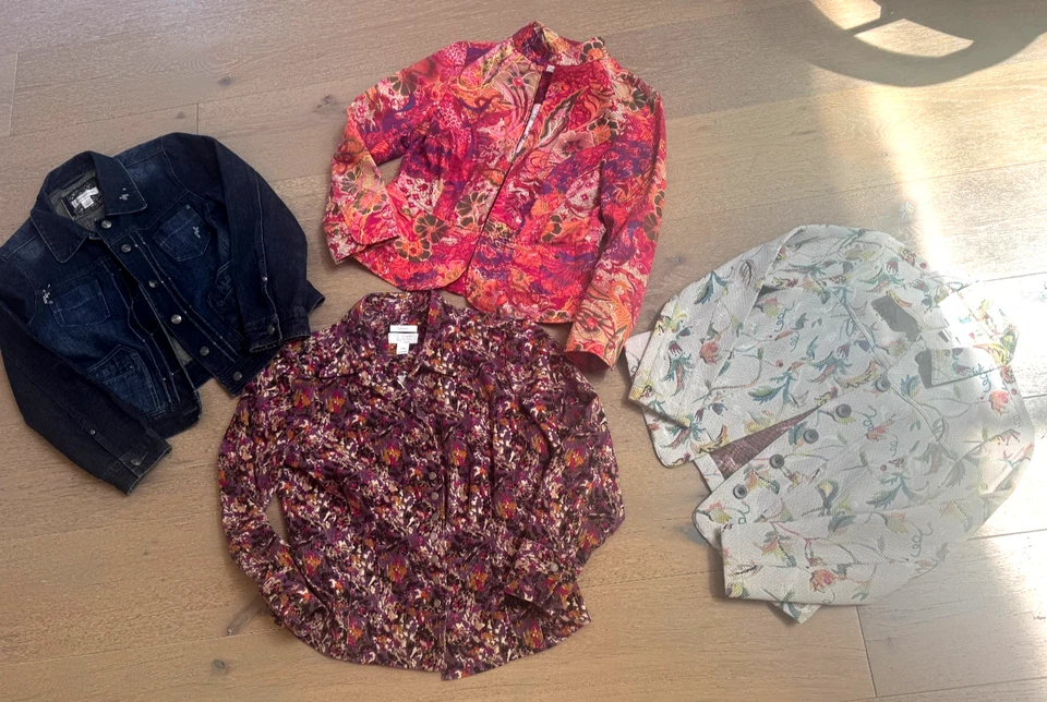 4) Christopher & Banks Women PS Small Jacket Denim and Floral GRANDMA CORE Lot - Image 2 of 4
