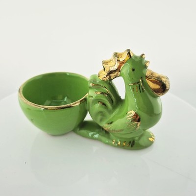 Vintage Eierbecher Hahn Hahn grün gold Glasur Ostern signiert Ausland Japan