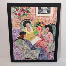 Norma Murphy Tea Scene Women Abstract Fauvism Mixed Media Collage Painting