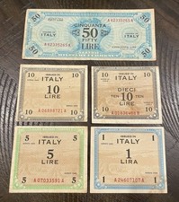 WWII Allied Currency Italy Set – 1, 5, 10, 50 Lire – 1943 – Occupation Notes