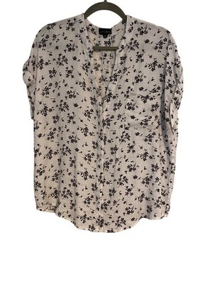 Zenobia Women's 2XL Black/White Top Floral Print Button-Down Blouse Lightweight