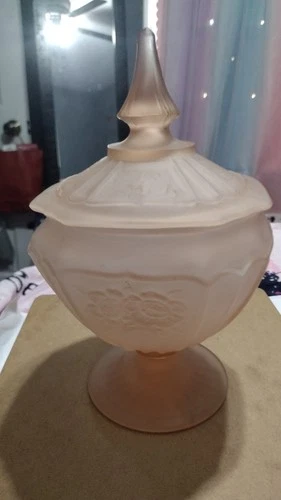 Anchor Hocking Mayfair Pink Frosted Depression Candy Dish & Lid