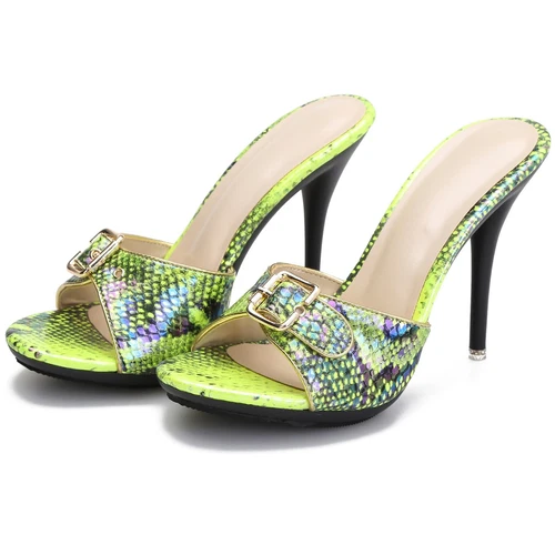 Damen High Heels Sandalen Sommer Freizeit Schuhe Slipper Schuhe Schlangenmuster - Bild 9 von 10