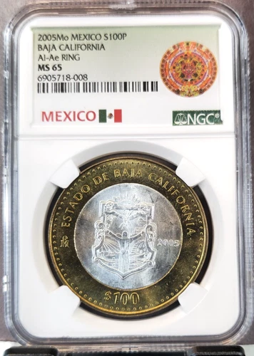 2005 MEXICO SILVER 100 PESOS S100P BAJA CALIFORNIA NGC MS 65 RARE TOP POP