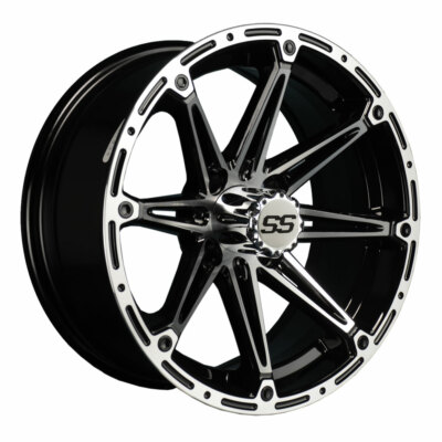 Set of (4) GTW Element 14in Machined Silver/Black Golf Cart Wheels w/ 3:4 Offset