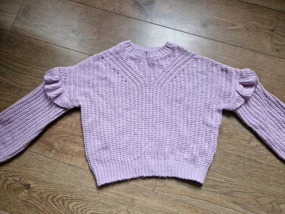 Girls Lilac Knitted Crochet Style Jumper 1011 Years Winter Top