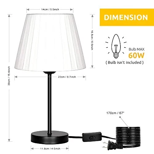 Lámparas de mesita de noche/mesita de noche pequeñas con pantalla de tela blanca, HAITRAL (juego de 2) Foto 2 de 4