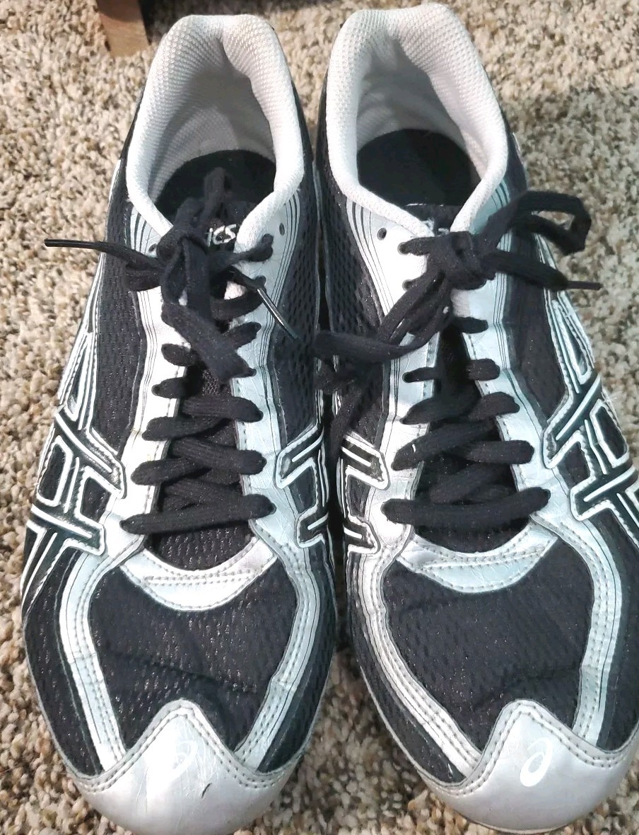 Asics Hyper MD Track Field Cleats Running G901N Mens 9 Silver Black Has Spikes