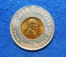 JOHN P SAYLOR PENNSYLVANIA 1965 Lucky Penny Token Encased Lincoln Cent/Coin 💎