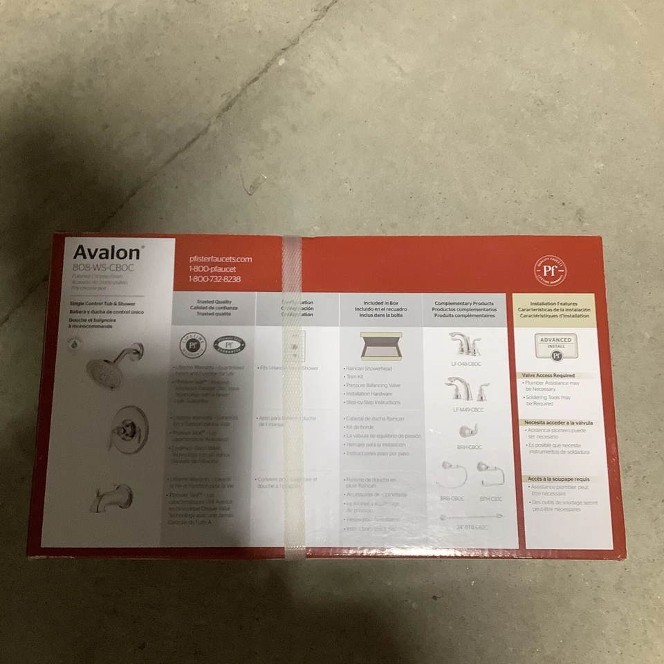 Kit de ducha para bañera Pfister 808WS-CB0C Avalon 1 manija cromada con válvula. Y9 Foto 3 de 4