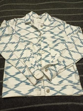 Isabel Marant E’TOILE Denim Jacket White With Blue Geometric Print Size 34