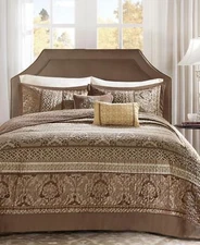 madison Park Bellagio Quilted 5-Pc. Bedspread Set 72292270018 Brown / Gold Queen