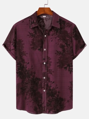 Seasonal Style Elevator Floral  Button Hawaiian Shirt Fashion Collared Shirt