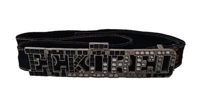 Ecko Red Metal Rhinestone Vintage Jumpsuit Belt Buckle and Denim 36" Long Belt - Image 1 of 4