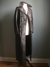True Vintage Leather Coat 10 8 Trench Long Belt Maxi Steampunk Goth Duster