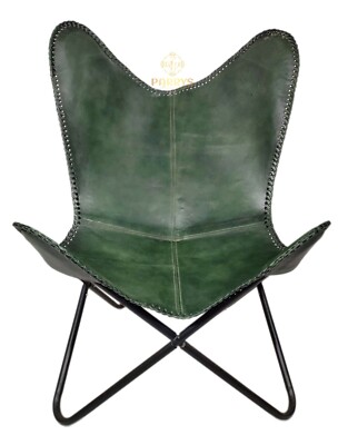 PARRYS LEATHER WORLD Schmetterlings-Relax-Sessel aus Büffelleder Grün, Art Deco
