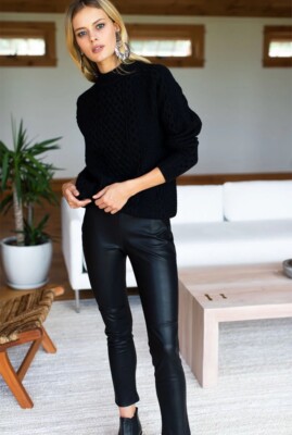 Emerson Fry S Vegan Leather Leggings Pants Pull On Skinny Black Faux High Rise