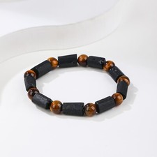 Black Tourmaline Bracelet w/ Tiger Eye Bead Natural Stone, Men Women Protection