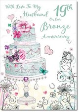 Doodlecards Husband Bronze 19th Wedding Anniversary Card Wedding Cake