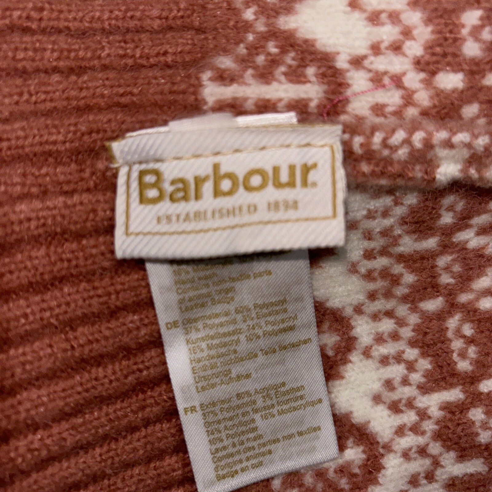 Barbour England Alpine Fairisle Beanie – Dusty Rose Color One Size image 3