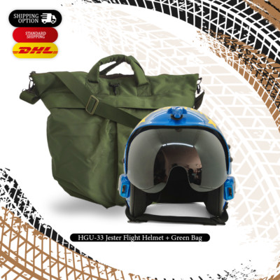 HGU-33 TOP GUN JESTER FLIGHT FIGHTER PILOT HELMET MOVIE PROP + GREEN BAG