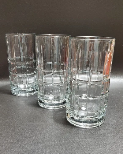 Vintage Anchor Hocking Tartan Plaid Clear, Faint Grey Tint, 3 Tumbler Glasses