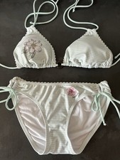 Ladies Mantaray Debenhams Mint Green Floral Bikini Size 8 Bottoms 14 Top