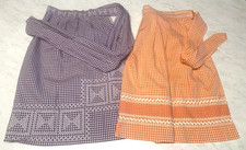 50's Half Aprons Orange Purple White Check Gingham Pocket Cross Stitch Tie back