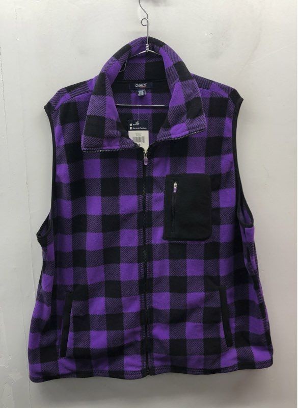 Chaps Sport Women's Purple Black Buffalo Plaid Fleece Vest Full Zip NWT 3X