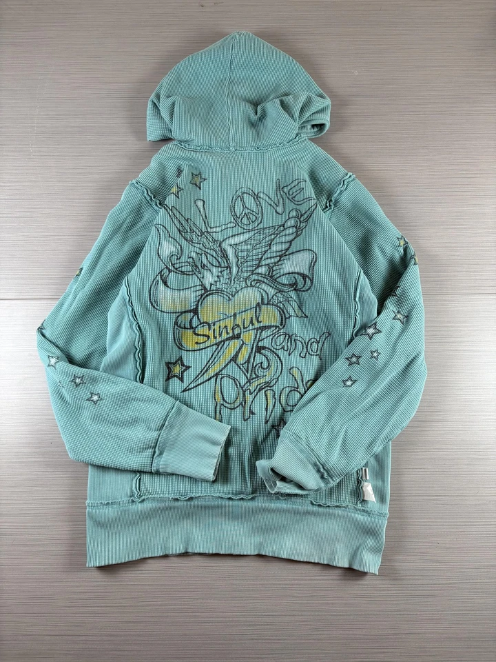 Sinful Affliction Hoodie Womens Large Zip Angel Wings Skull 90S USA Reversible - Image 4 of 4