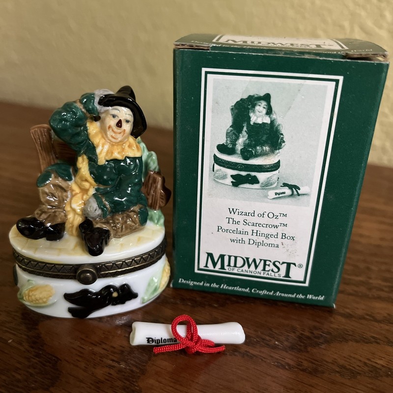 Wizard of Oz Scarecrow Porcelain Hinged Box Diploma Trinket Midwes Cannon Falls
